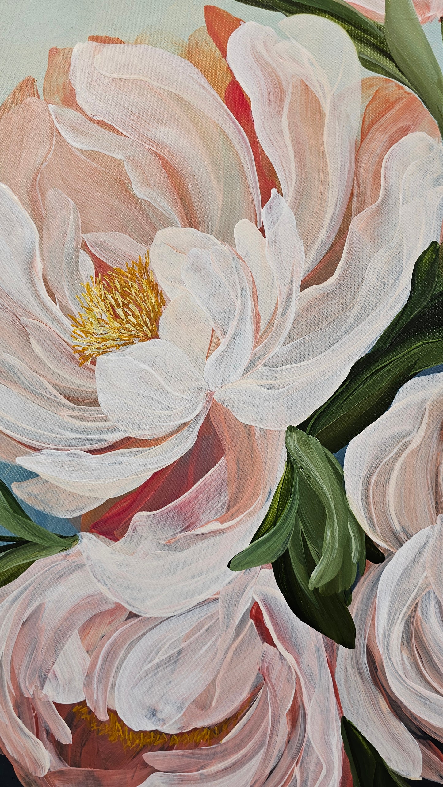 "Fresh Blooms" Peony Flower Painting by Zoe White _ Acrylic on canvas