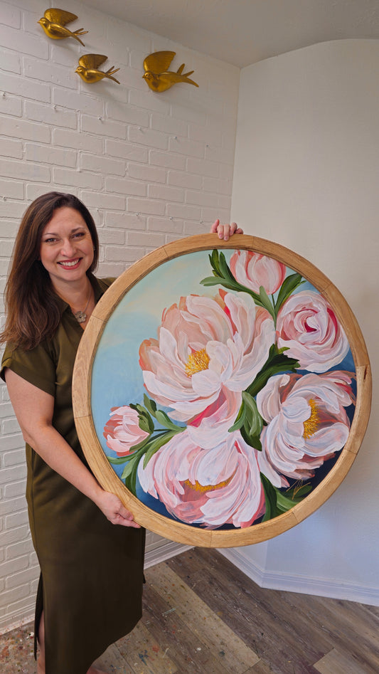 "Fresh Blooms" Peony Flower Painting by Zoe White _ Acrylic on canvas