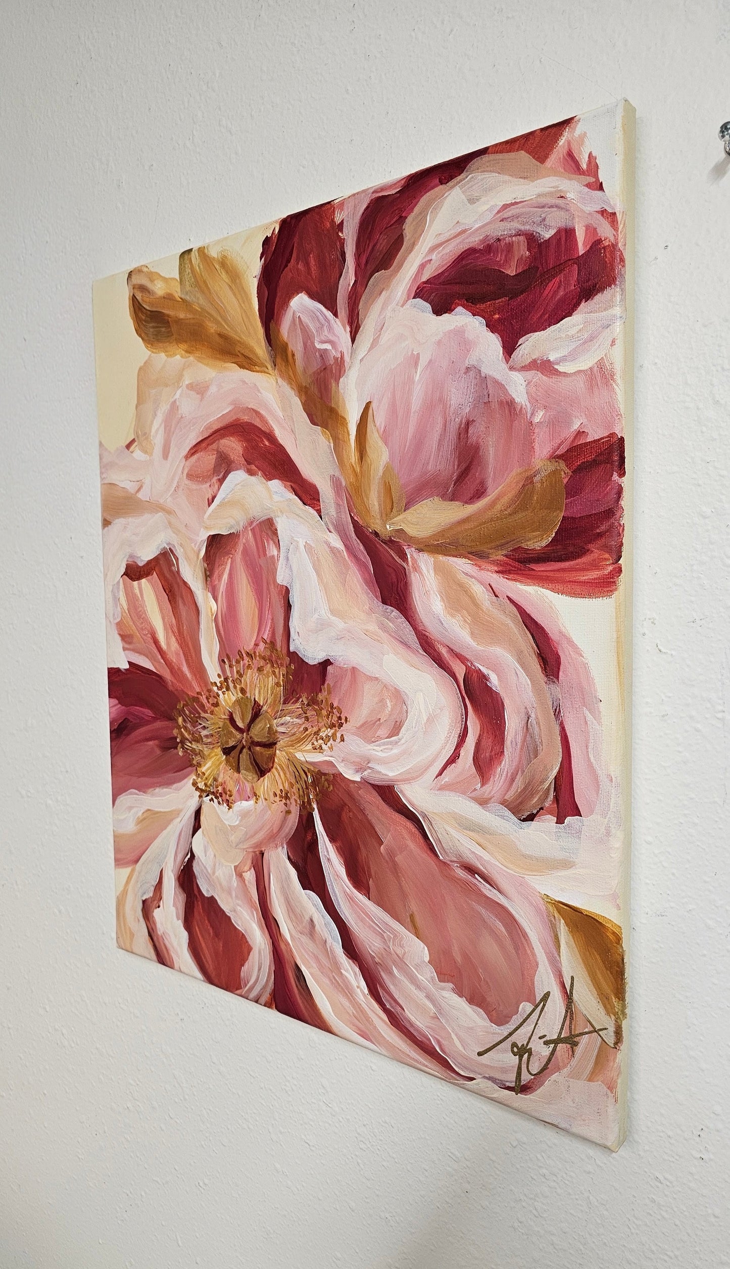 SALE 50% - Believe Collection #6_ Peony Flower Painting by Zoe White _ Acrylic on canvas
