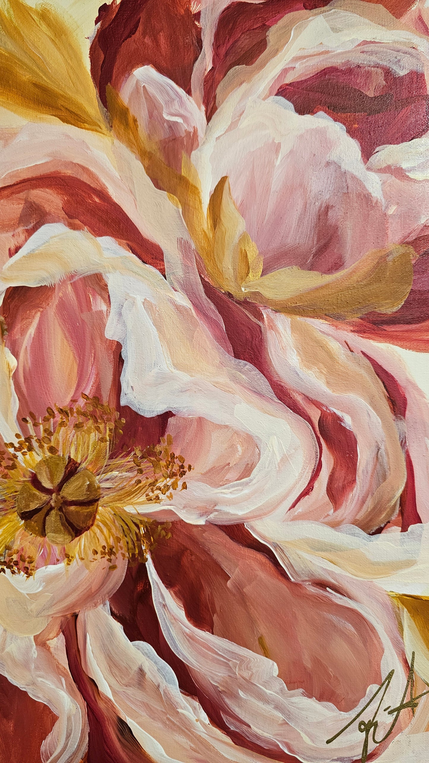 SALE 50% - Believe Collection #6_ Peony Flower Painting by Zoe White _ Acrylic on canvas