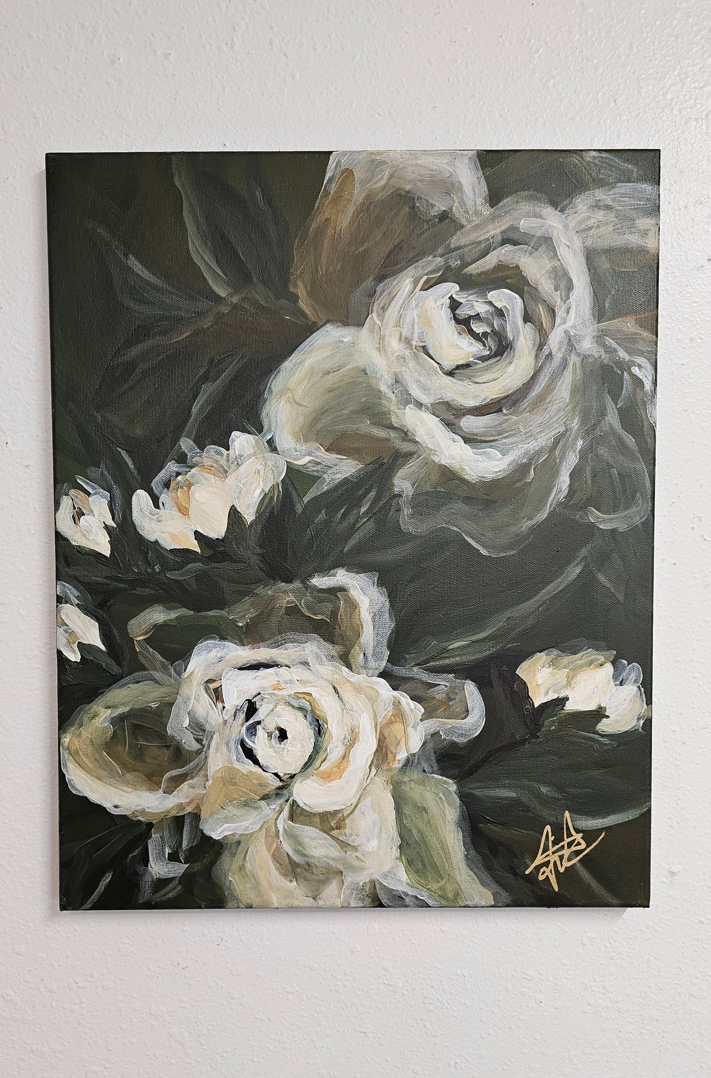 SALE 50% - "Breath of Wonder" #3 Gardenia Flower Painting by Zoe White _ Acrylic on canvas