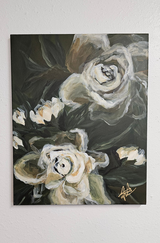 SALE 50% - "Breath of Wonder" #3 Gardenia Flower Painting by Zoe White _ Acrylic on canvas