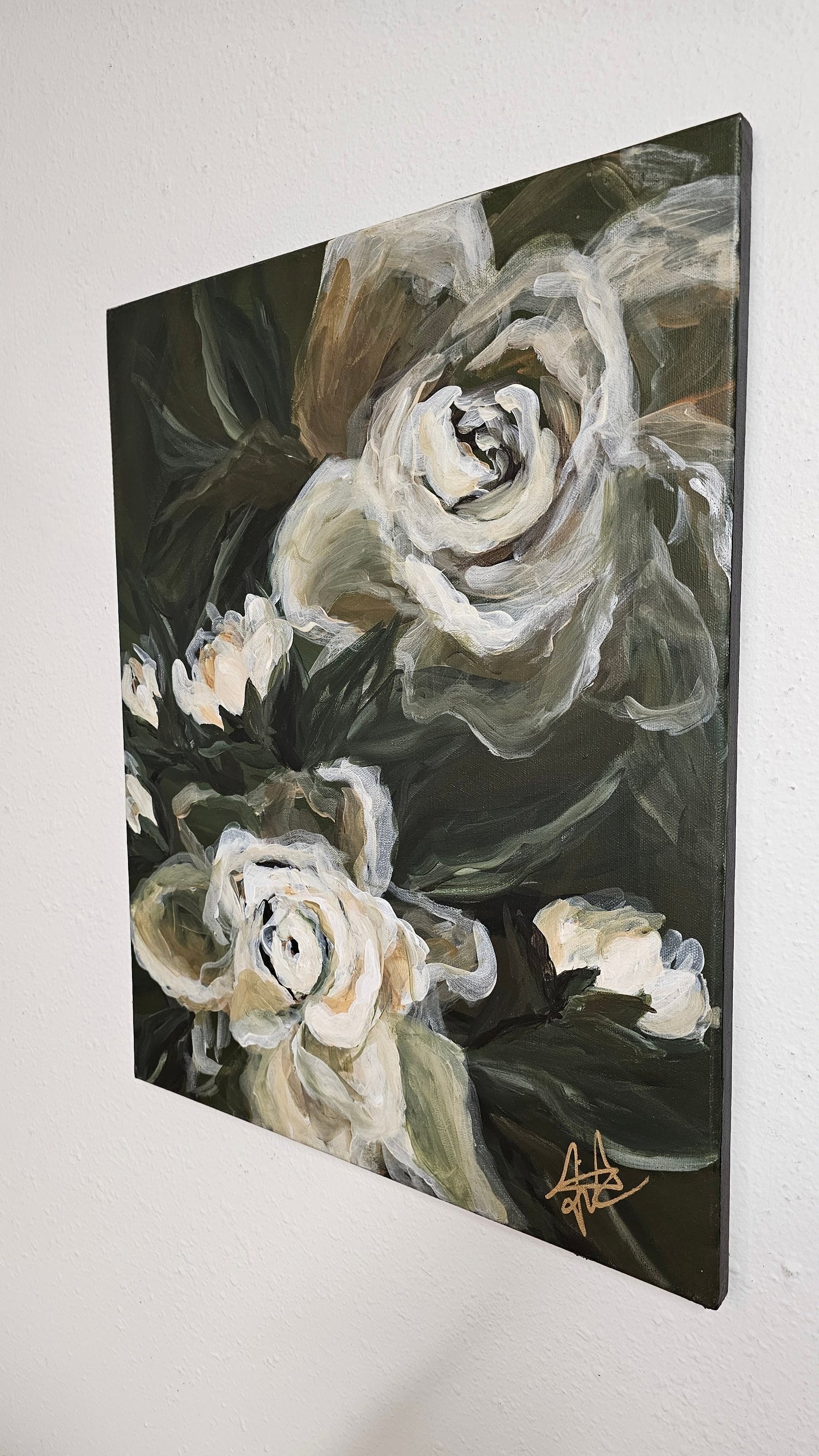 SALE 50% - "Breath of Wonder" #3 Gardenia Flower Painting by Zoe White _ Acrylic on canvas
