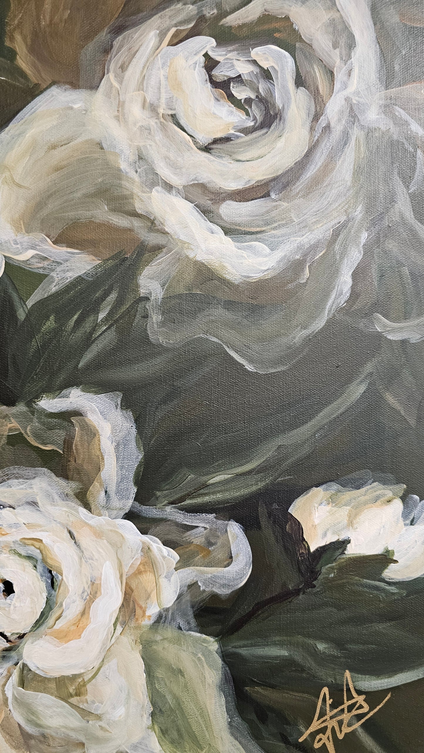 SALE 50% - "Breath of Wonder" #3 Gardenia Flower Painting by Zoe White _ Acrylic on canvas