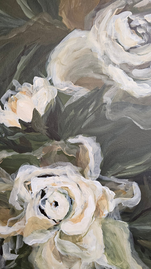 SALE 50% - "Breath of Wonder" #3 Gardenia Flower Painting by Zoe White _ Acrylic on canvas