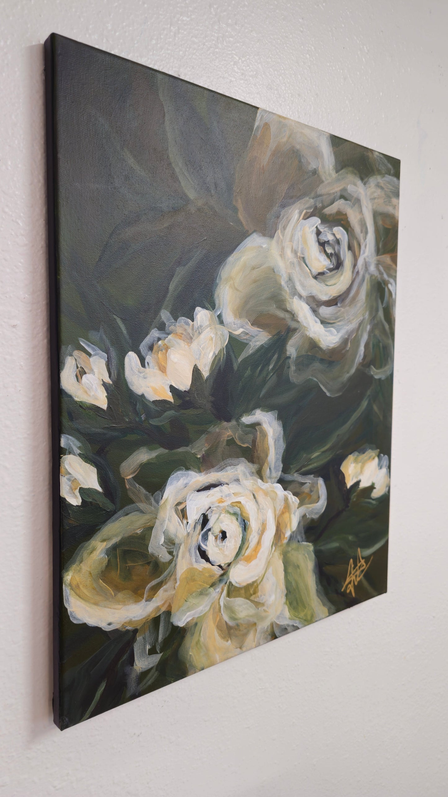 SALE 50% - "Breath of Wonder" #3 Gardenia Flower Painting by Zoe White _ Acrylic on canvas