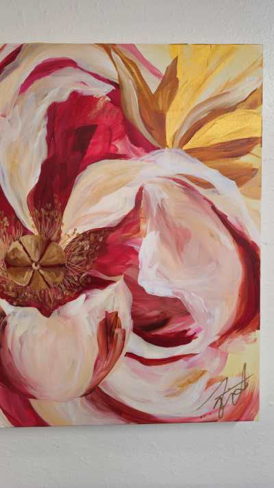 SALE 50% - Believe Collection #2_ Peony Flower Painting by Zoe White _ Acrylic on canvas