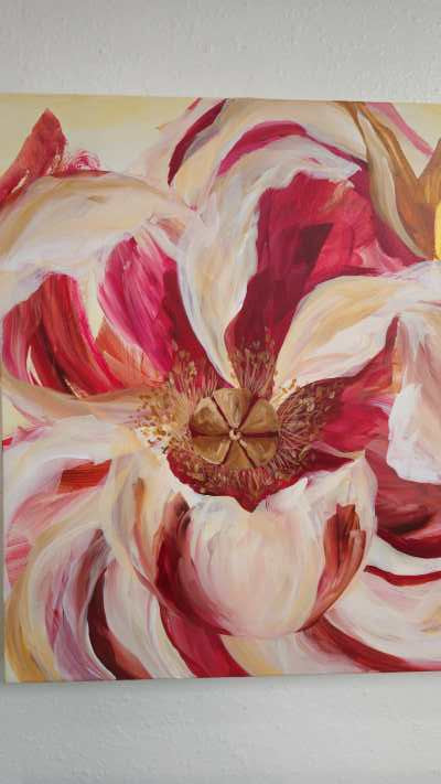 SALE 50% - Believe Collection #2_ Peony Flower Painting by Zoe White _ Acrylic on canvas