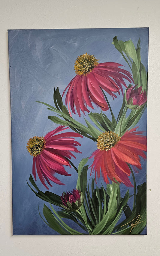 SALE 50% - Grace _ Coneflower Painting by Zoe White _ Acrylic on canvas