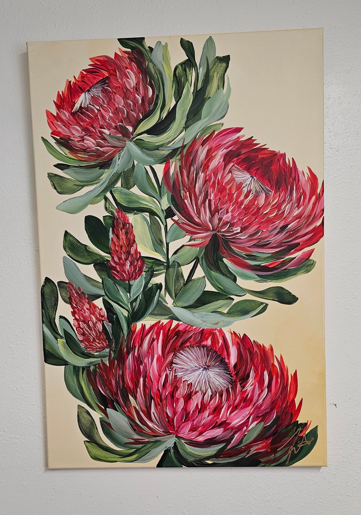 SALE 50% off - "Transformation" #3_ Protea Flower Painting by Zoe White _ Acrylic on canvas