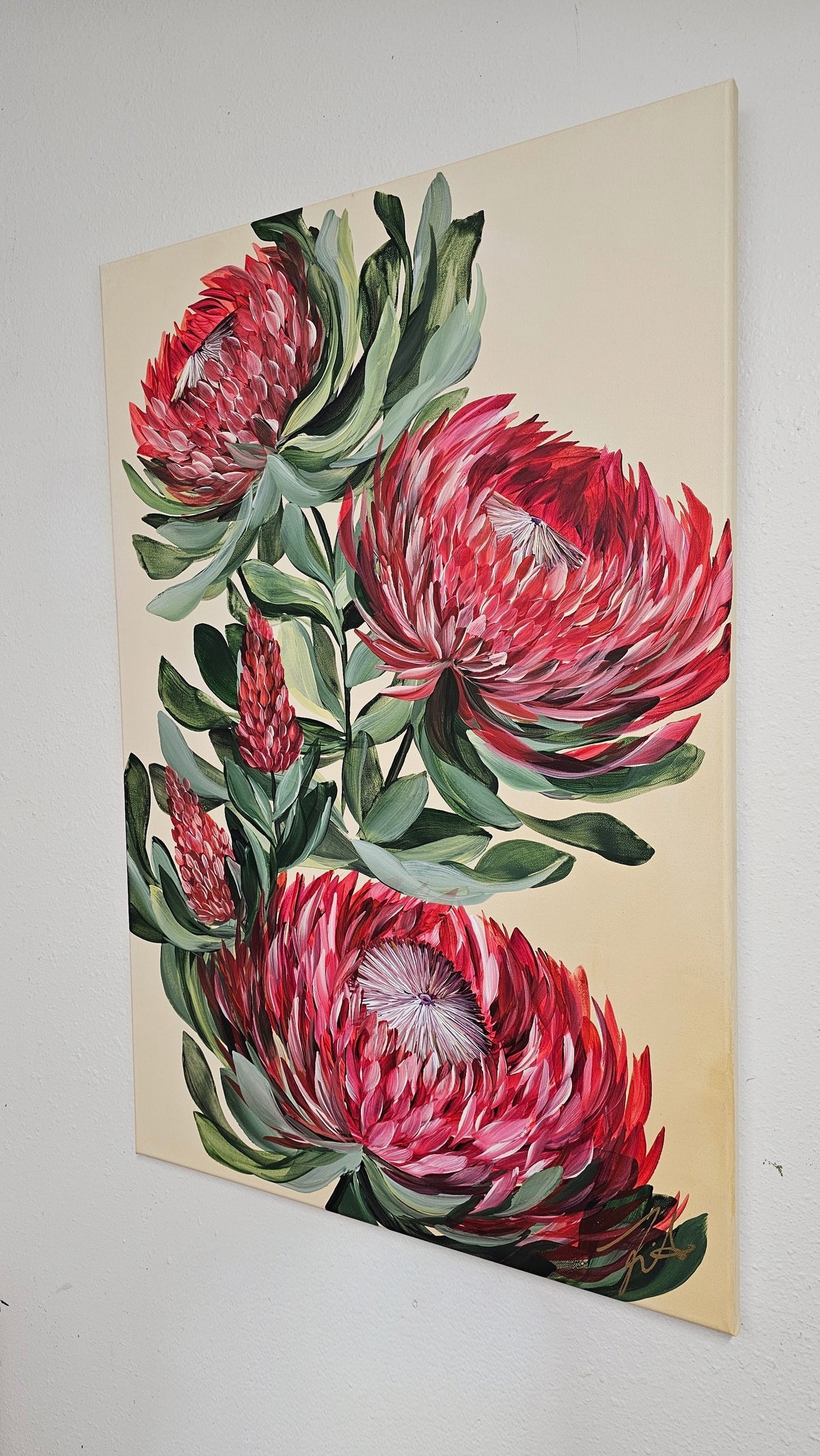 SALE 50% off - "Transformation" #3_ Protea Flower Painting by Zoe White _ Acrylic on canvas