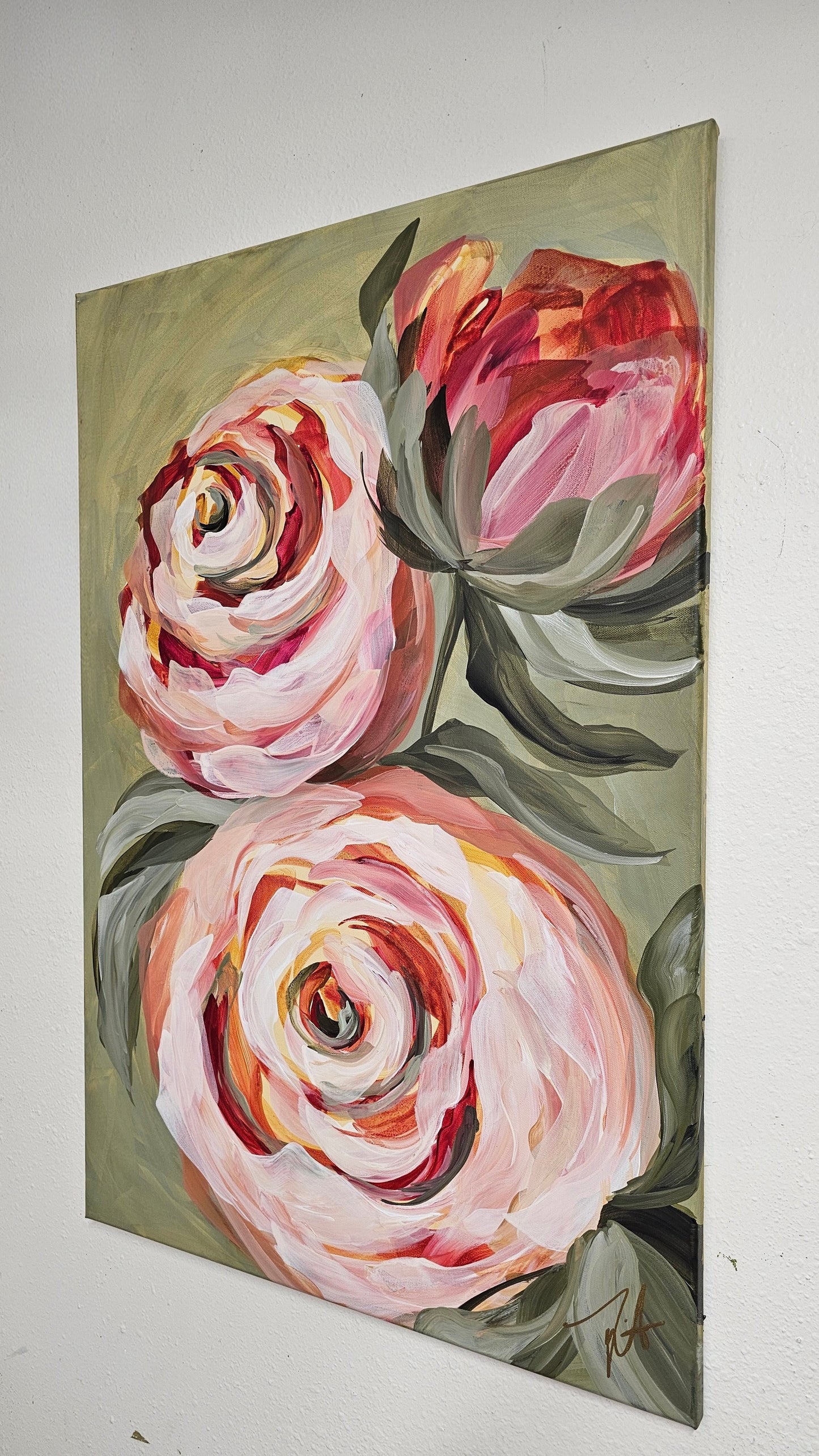 SALE 50% - Blooming #1 _ Rose Flower Painting by Zoe White _ Acrylic on canvas