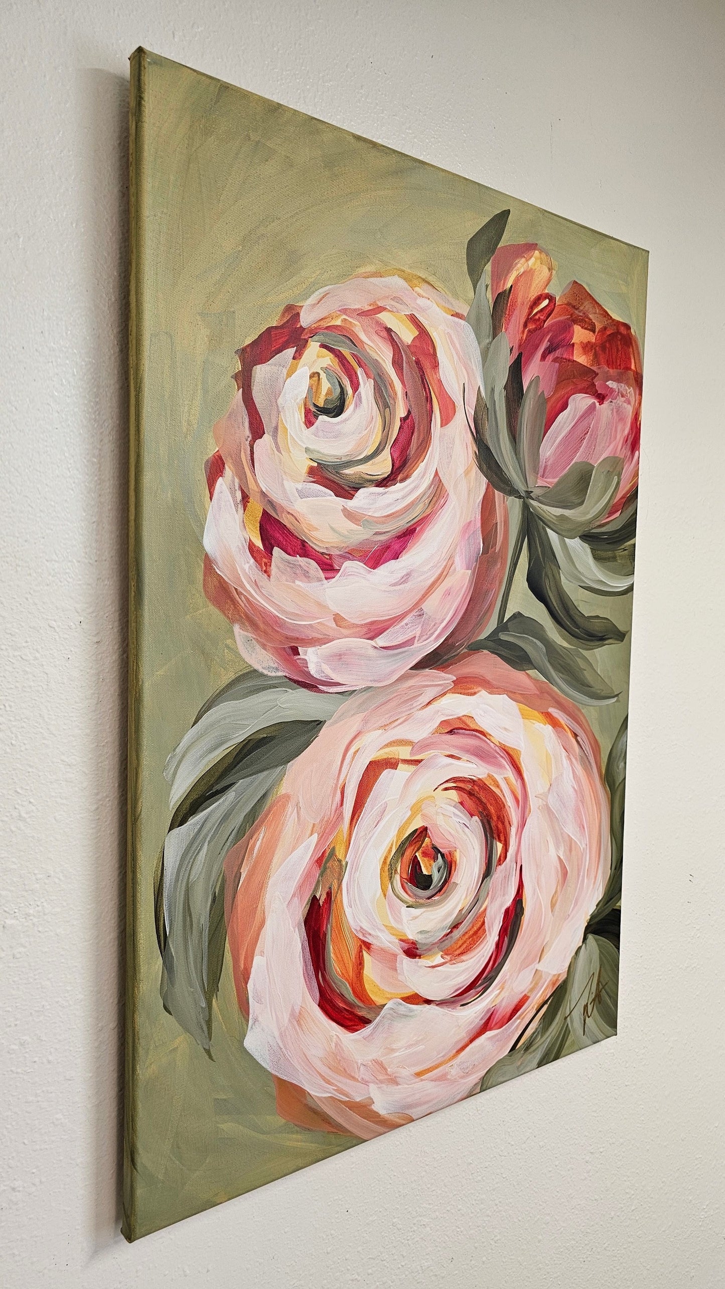 SALE 50% - Blooming #1 _ Rose Flower Painting by Zoe White _ Acrylic on canvas