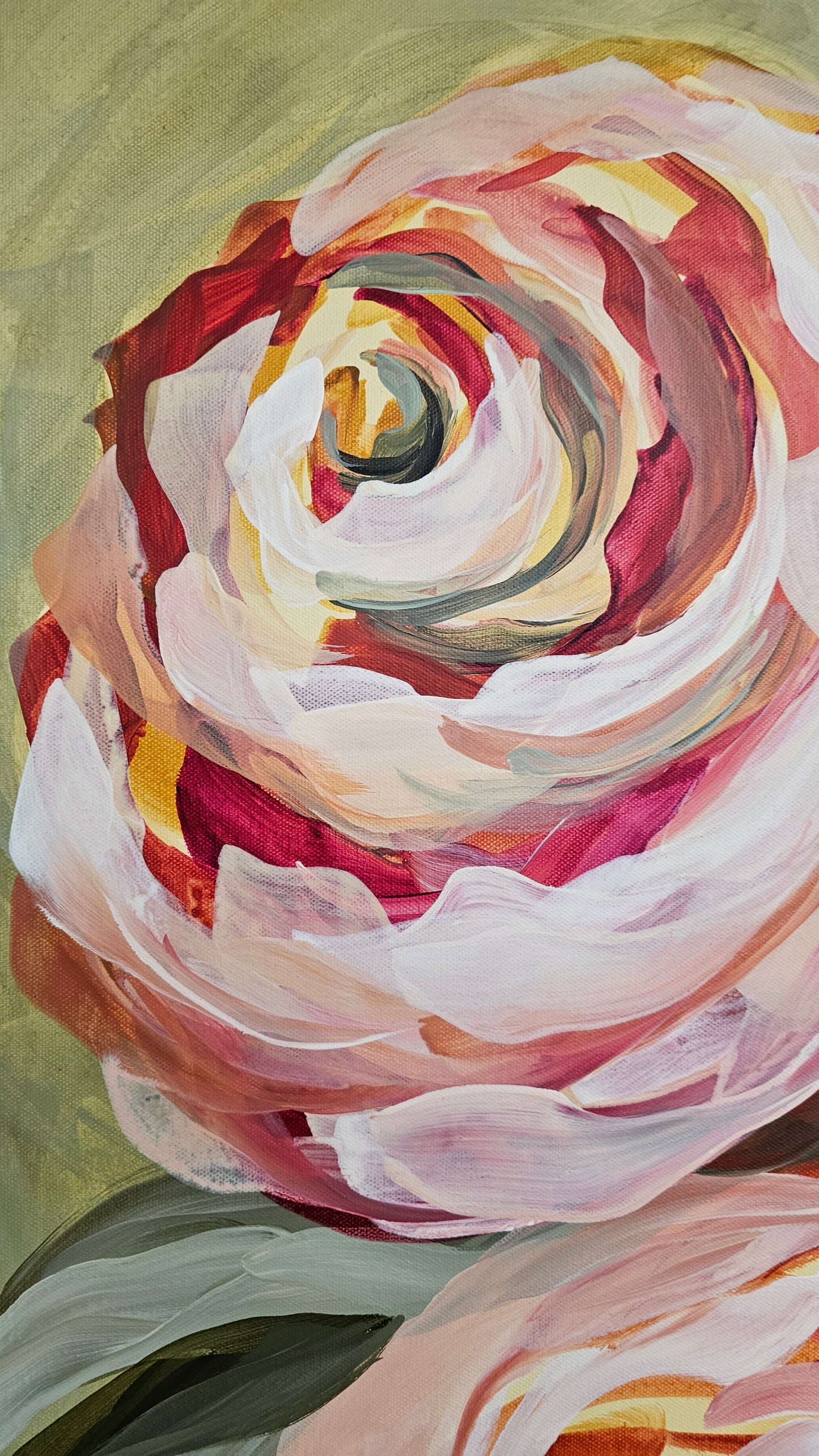 SALE 50% - Blooming #1 _ Rose Flower Painting by Zoe White _ Acrylic on canvas