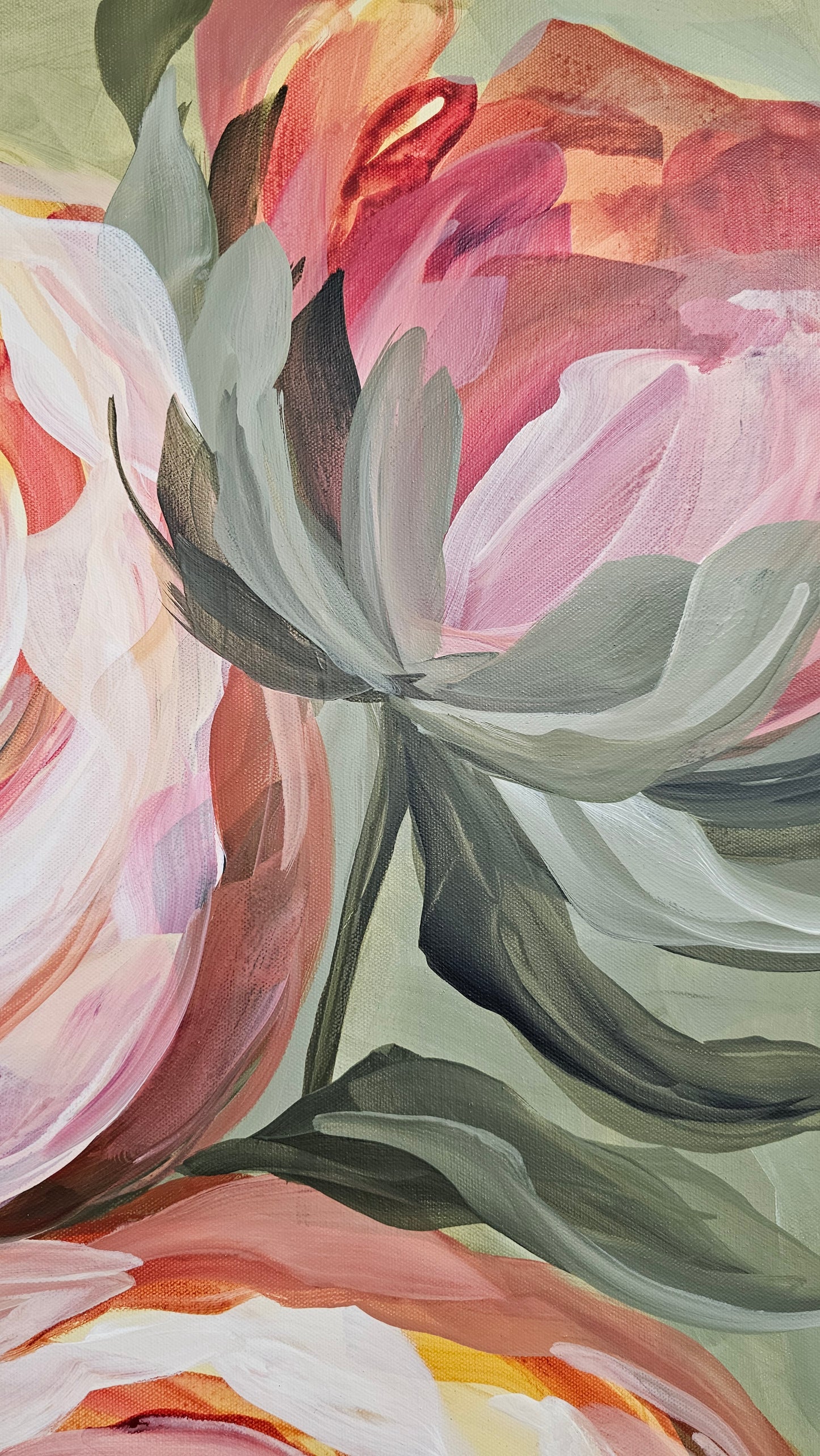 SALE 50% - Blooming #1 _ Rose Flower Painting by Zoe White _ Acrylic on canvas