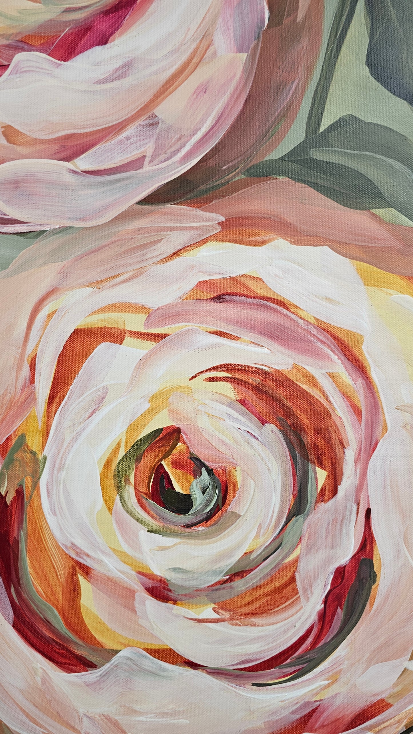 SALE 50% - Blooming #1 _ Rose Flower Painting by Zoe White _ Acrylic on canvas