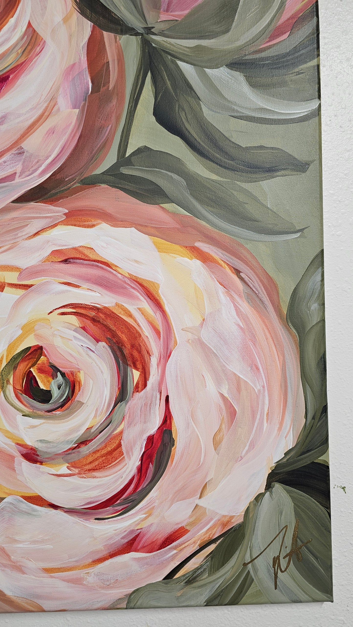 SALE 50% - Blooming #1 _ Rose Flower Painting by Zoe White _ Acrylic on canvas