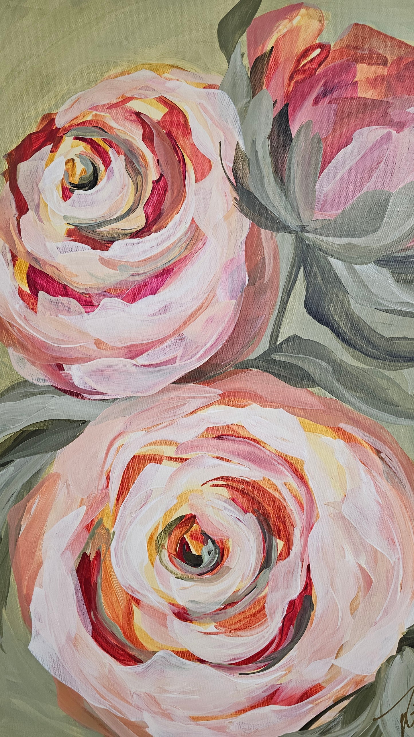 SALE 50% - Blooming #1 _ Rose Flower Painting by Zoe White _ Acrylic on canvas