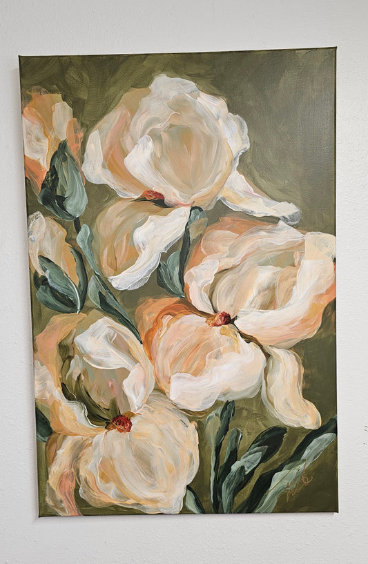 SALE 50% - Faithful _Irises Flower Painting by Zoe White _ Acrylic on canvas