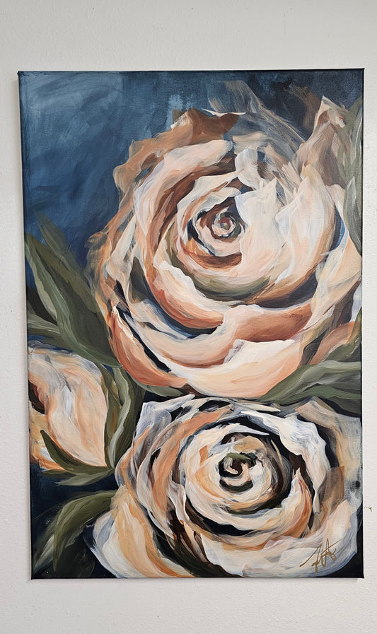 SALE 50% - Heritage Collection #6 Rose Flower Painting by Zoe White _ Acrylic on canvas