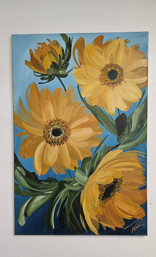 SALE 50% - Shine _ Sunflower Flower Painting by Zoe White _ Acrylic on canvas