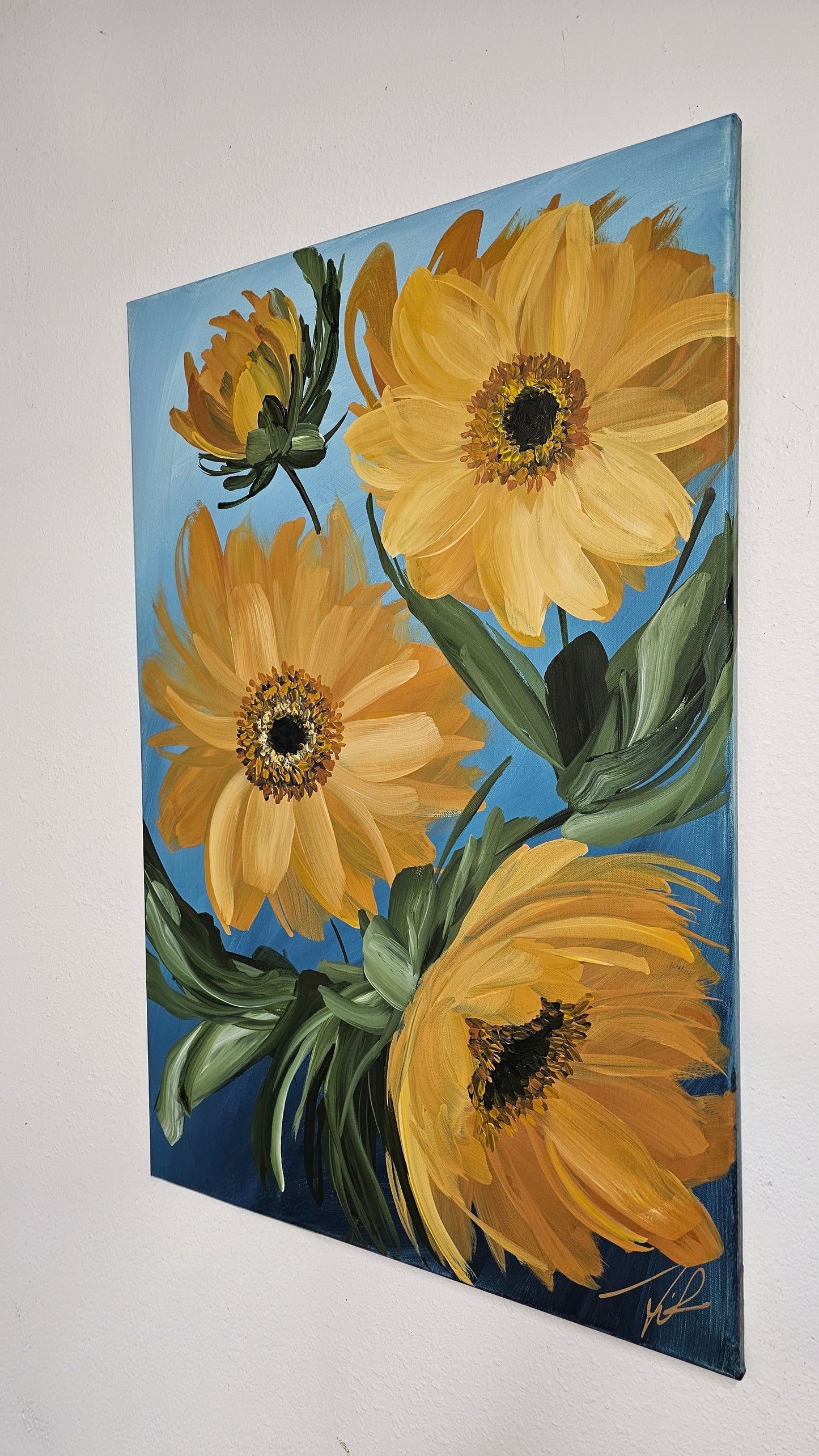 SALE 50% - Shine _ Sunflower Flower Painting by Zoe White _ Acrylic on canvas
