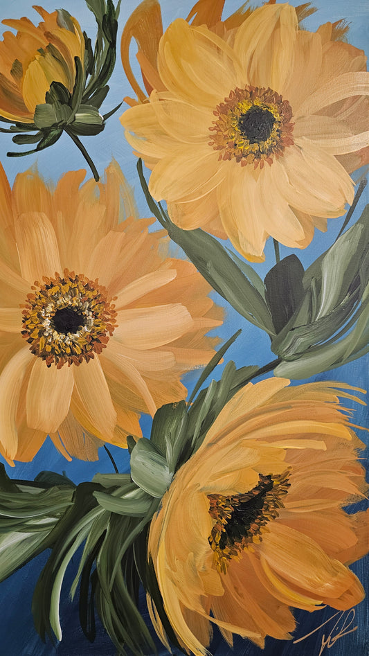 SALE 50% - Shine _ Sunflower Flower Painting by Zoe White _ Acrylic on canvas