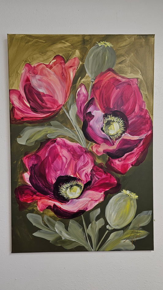 SALE 50% - Lovely #6  Poppy Flower Painting by Zoe White _ Acrylic on canvas