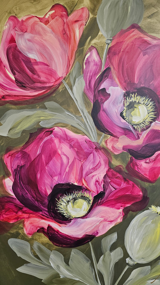 SALE 50% - Lovely #6  Poppy Flower Painting by Zoe White _ Acrylic on canvas