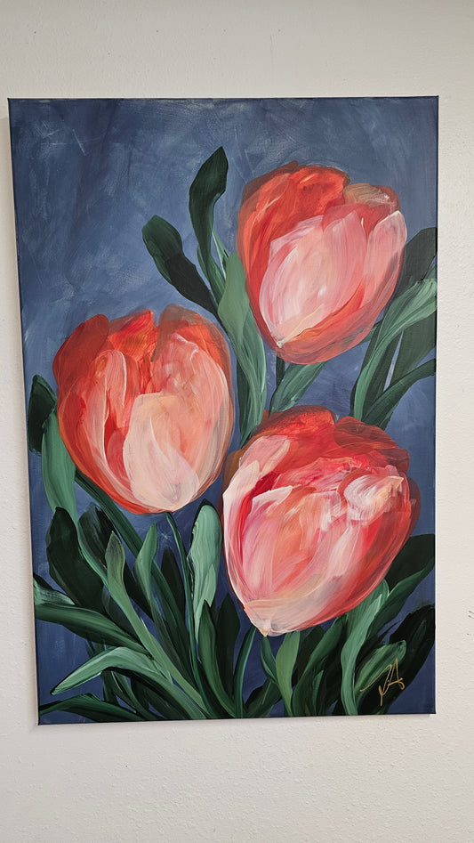 SAL 50% - Embrace _ Tulip Flower Painting by Zoe White _ Acrylic on canvas