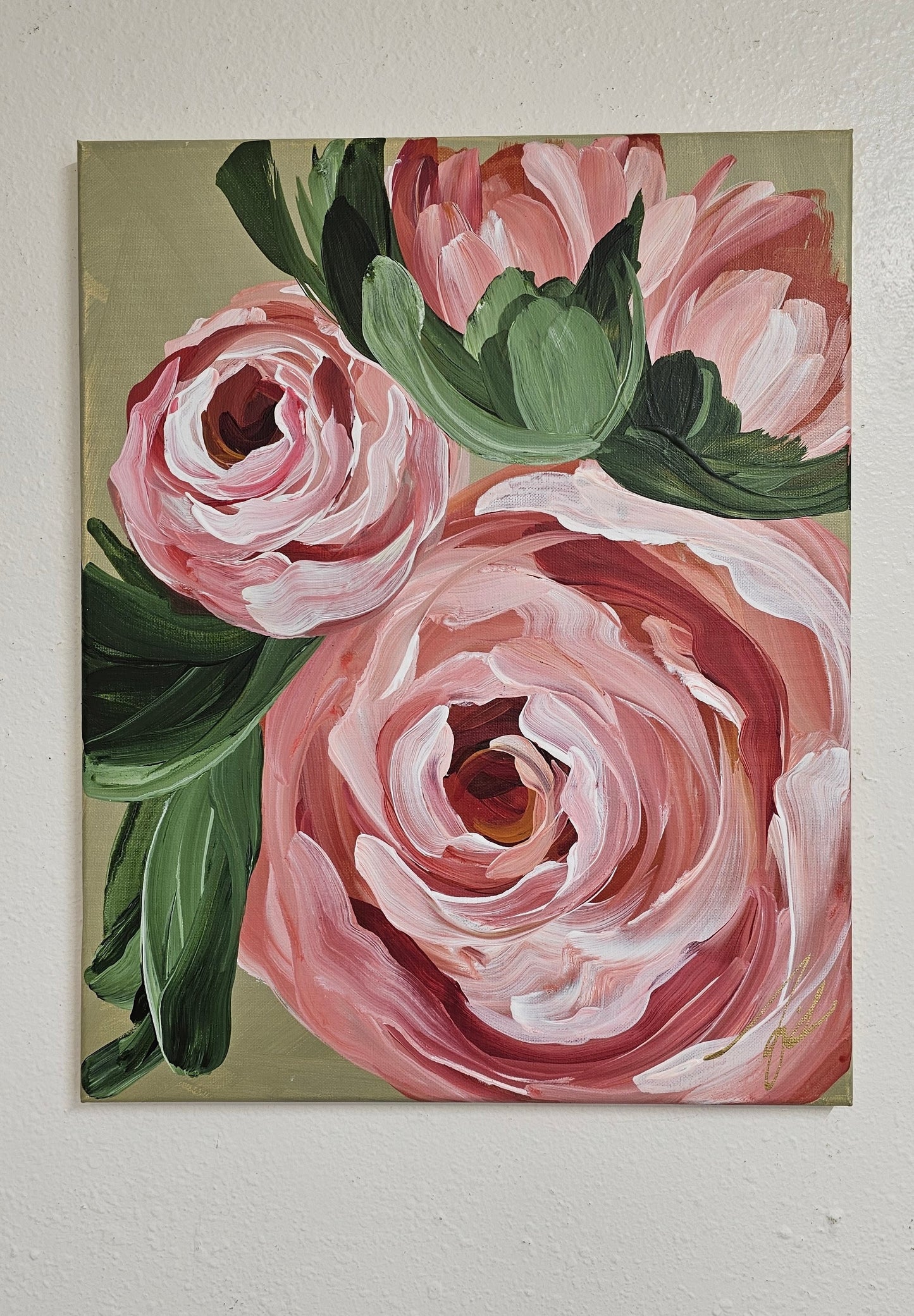 SOLD🔴SALE 50% - "Blooming" Rose Flower Painting by Zoe White _ Acrylic on canvas