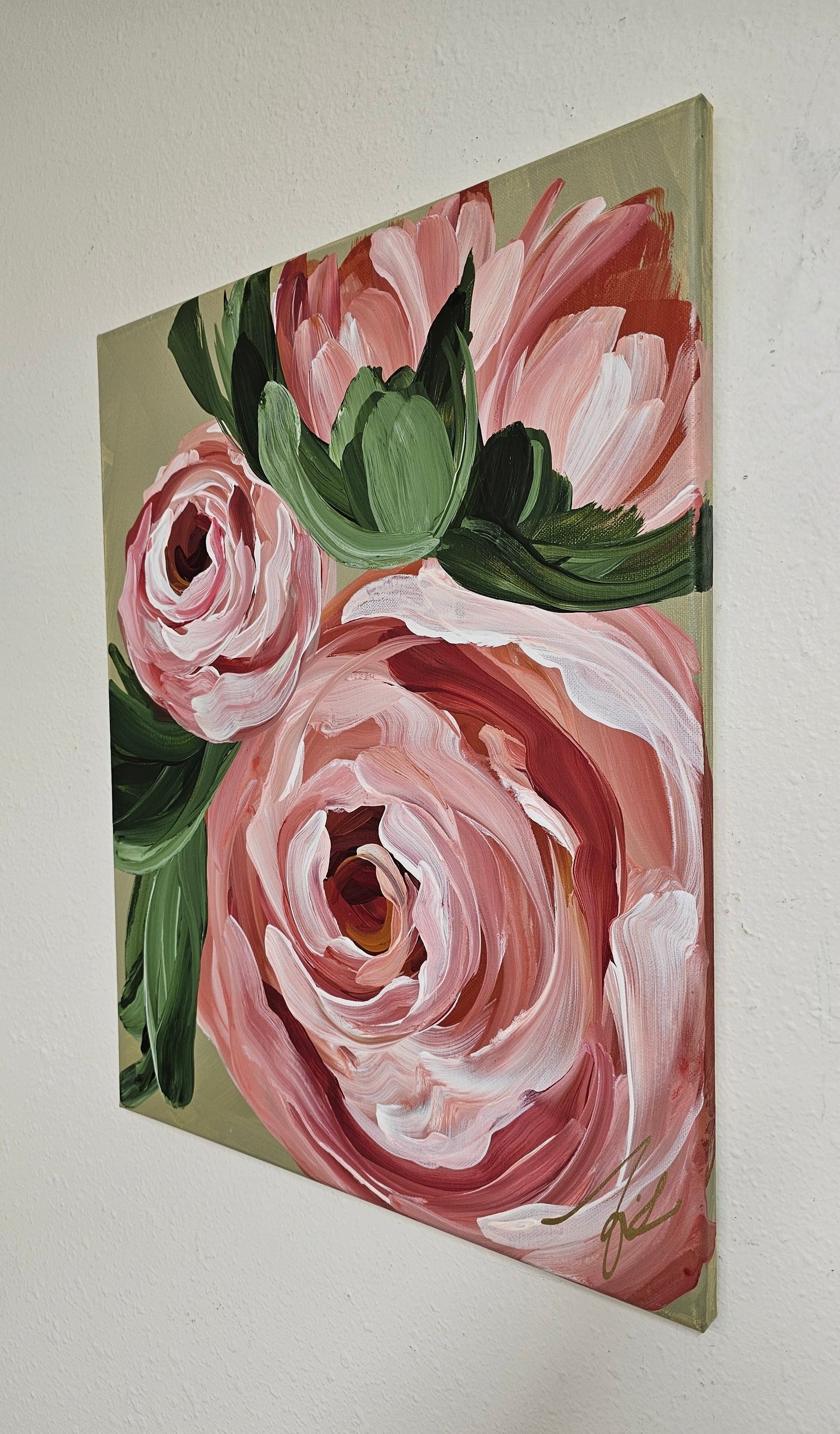 SOLD🔴SALE 50% - "Blooming" Rose Flower Painting by Zoe White _ Acrylic on canvas