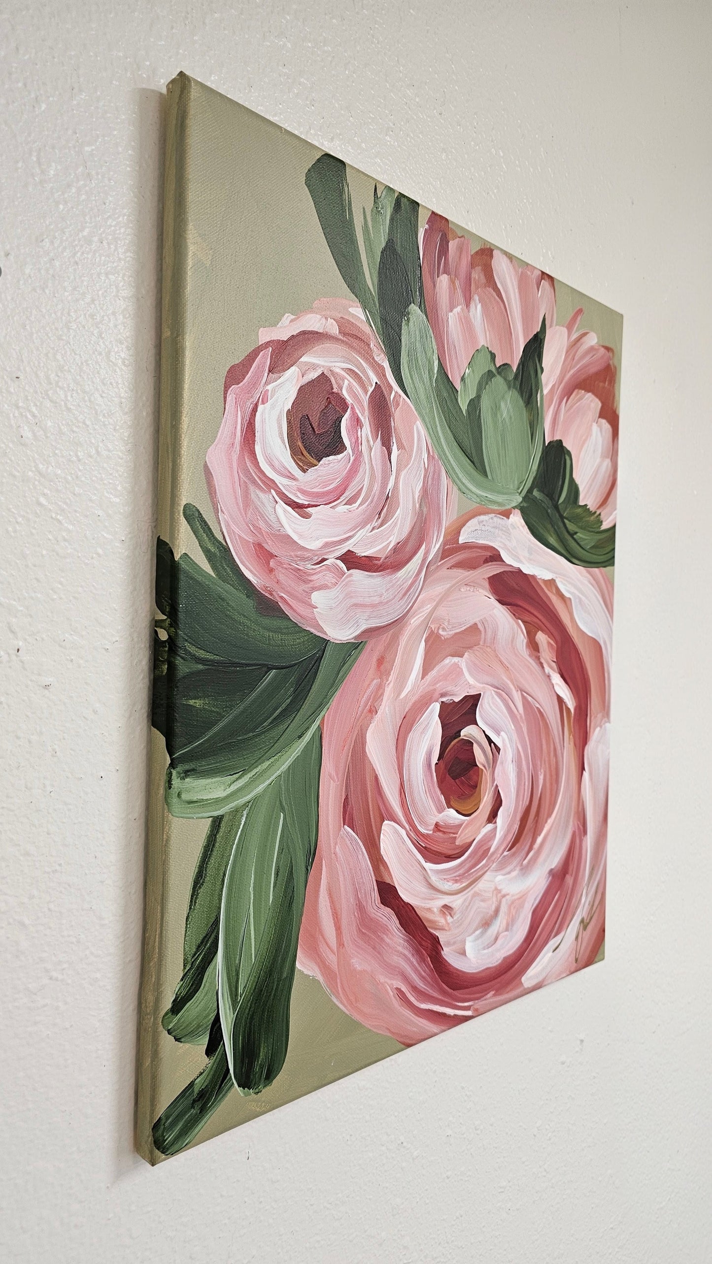 SOLD🔴SALE 50% - "Blooming" Rose Flower Painting by Zoe White _ Acrylic on canvas