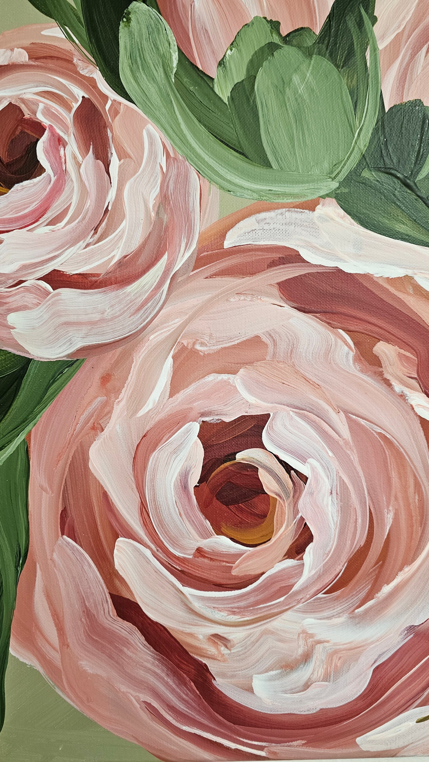 SOLD🔴SALE 50% - "Blooming" Rose Flower Painting by Zoe White _ Acrylic on canvas