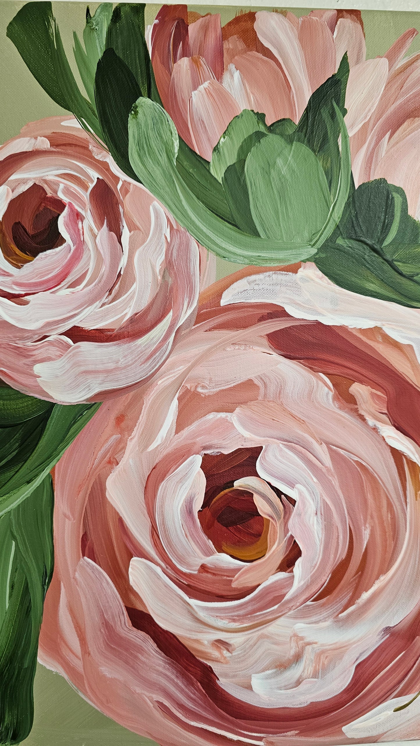 SOLD🔴SALE 50% - "Blooming" Rose Flower Painting by Zoe White _ Acrylic on canvas