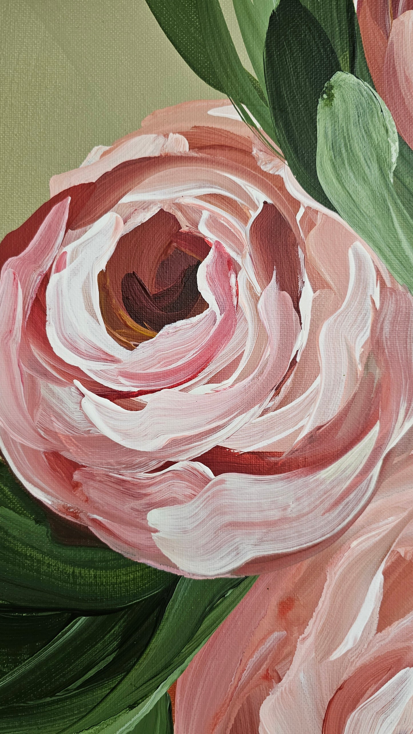 SOLD🔴SALE 50% - "Blooming" Rose Flower Painting by Zoe White _ Acrylic on canvas