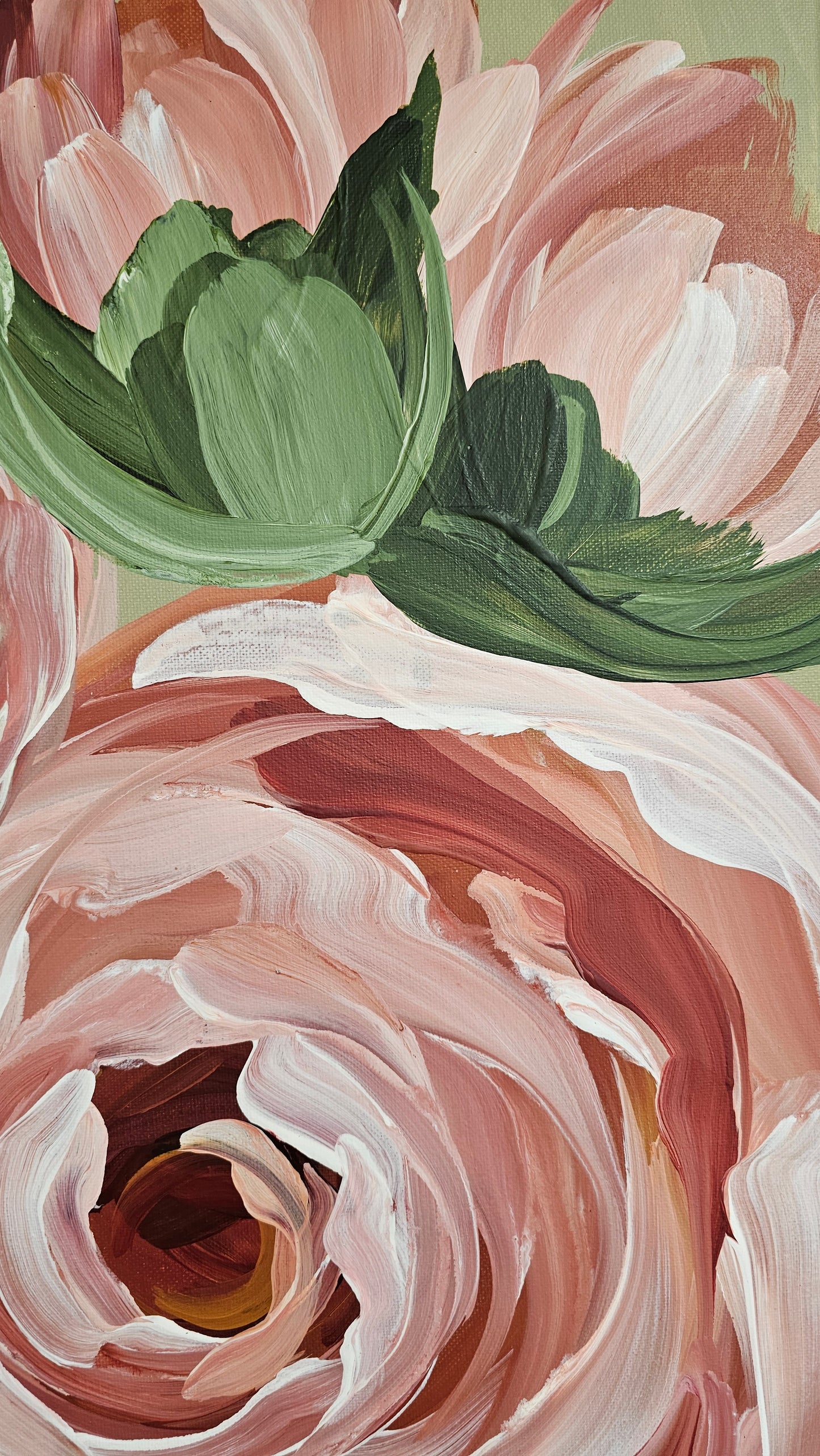 SOLD🔴SALE 50% - "Blooming" Rose Flower Painting by Zoe White _ Acrylic on canvas