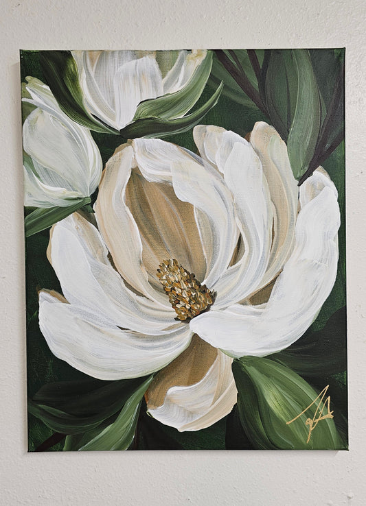 SALE 50% - "Bold" Magnolia Flower Painting by Zoe White _ Acrylic on canvas