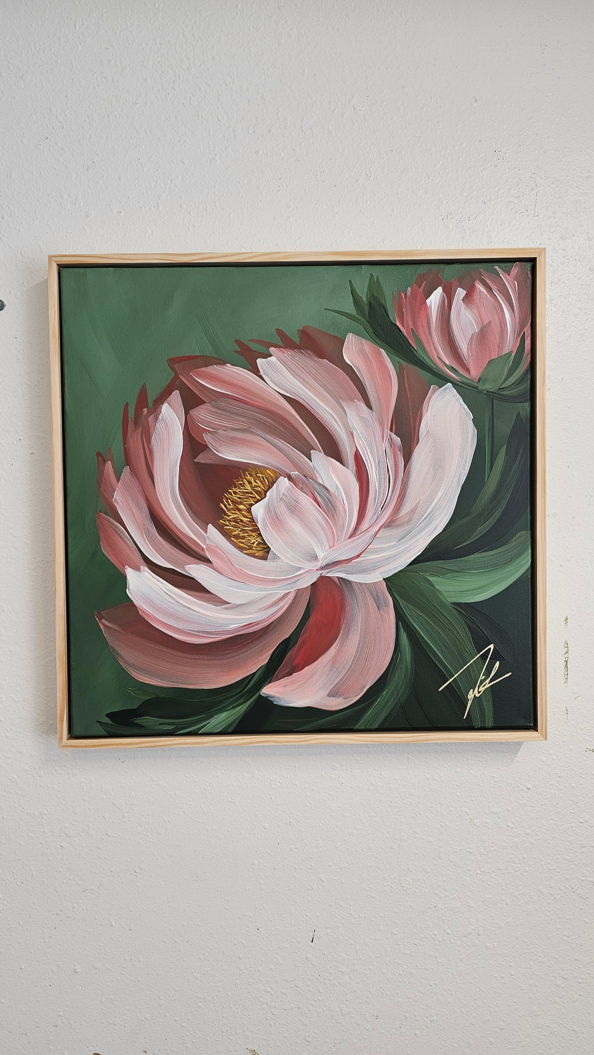 "New Chapter" 3 _ 20x20 Peony Flower Painting by Zoe White _ Acrylic on canvas