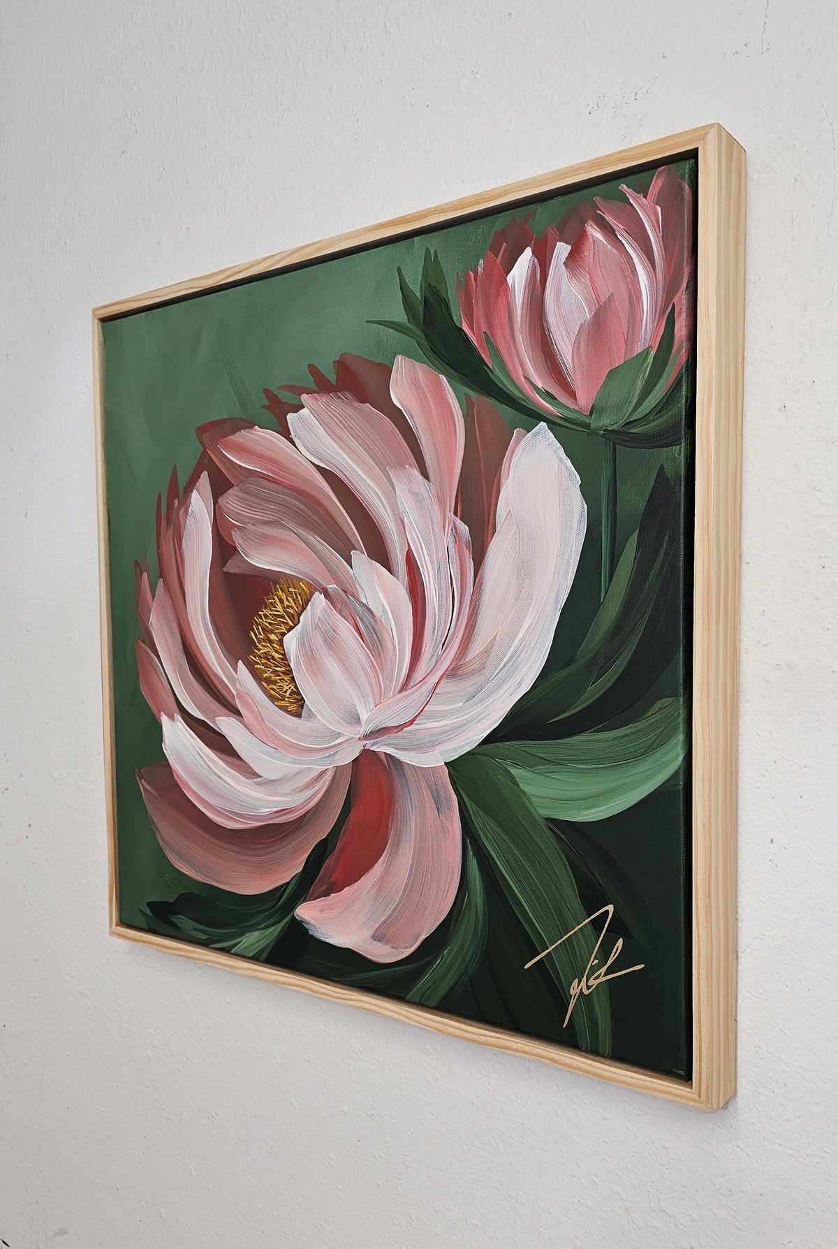 "New Chapter" 3 _ 20x20 Peony Flower Painting by Zoe White _ Acrylic on canvas