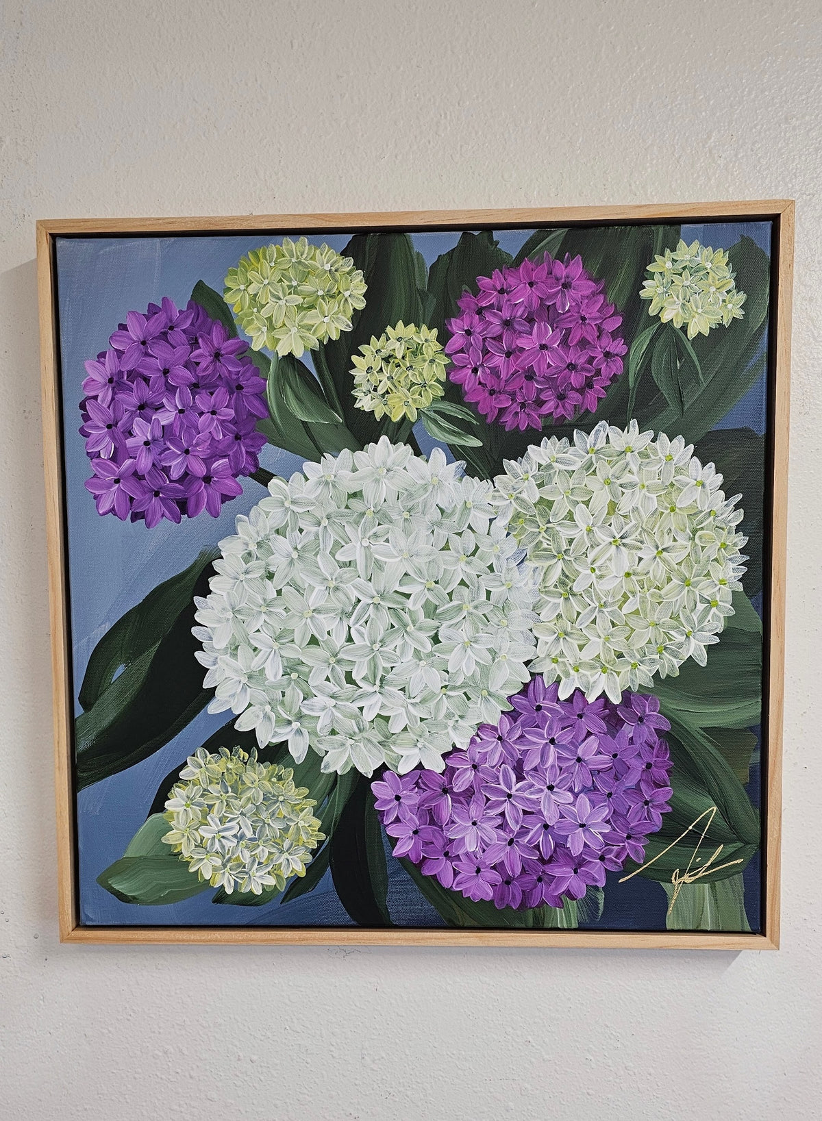 "Heritage" 5 _ 20x20 Hydrangeas Flower Painting by Zoe White _ Acrylic on canvas