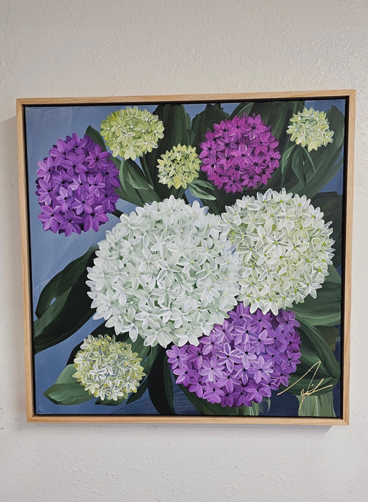 "Heritage" 5 _ 20x20 Hydrangeas Flower Painting by Zoe White _ Acrylic on canvas