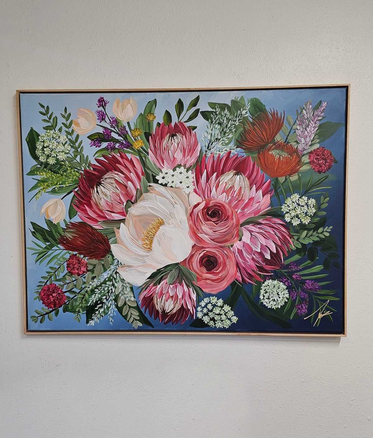 "Brilliance"  _ Protea Bouquet Flower Painting_ Zoe White Art