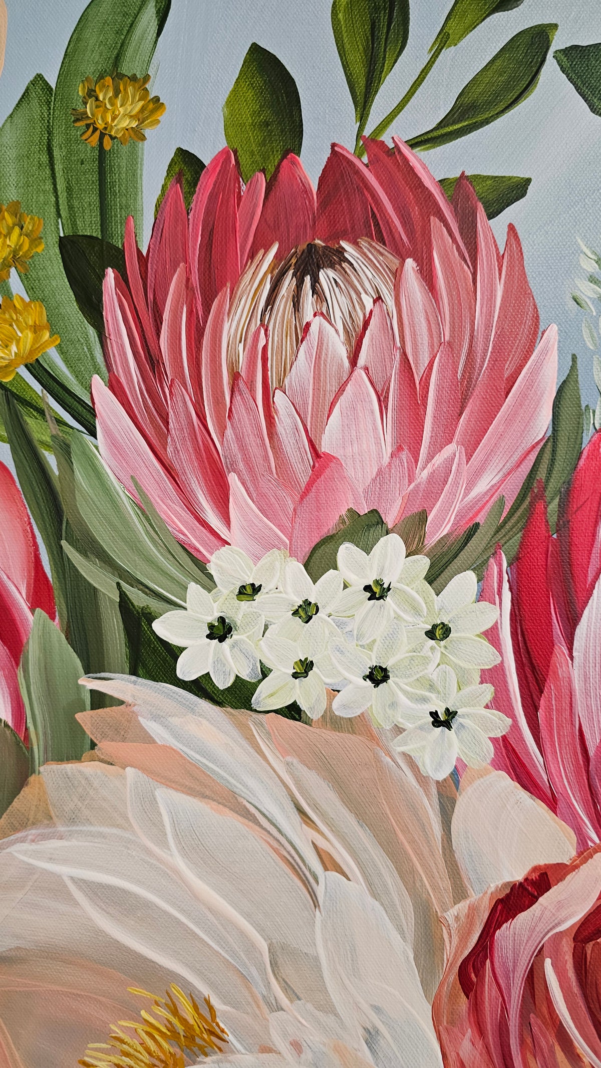 "Brilliance"  _ Protea Bouquet Flower Painting_ Zoe White Art