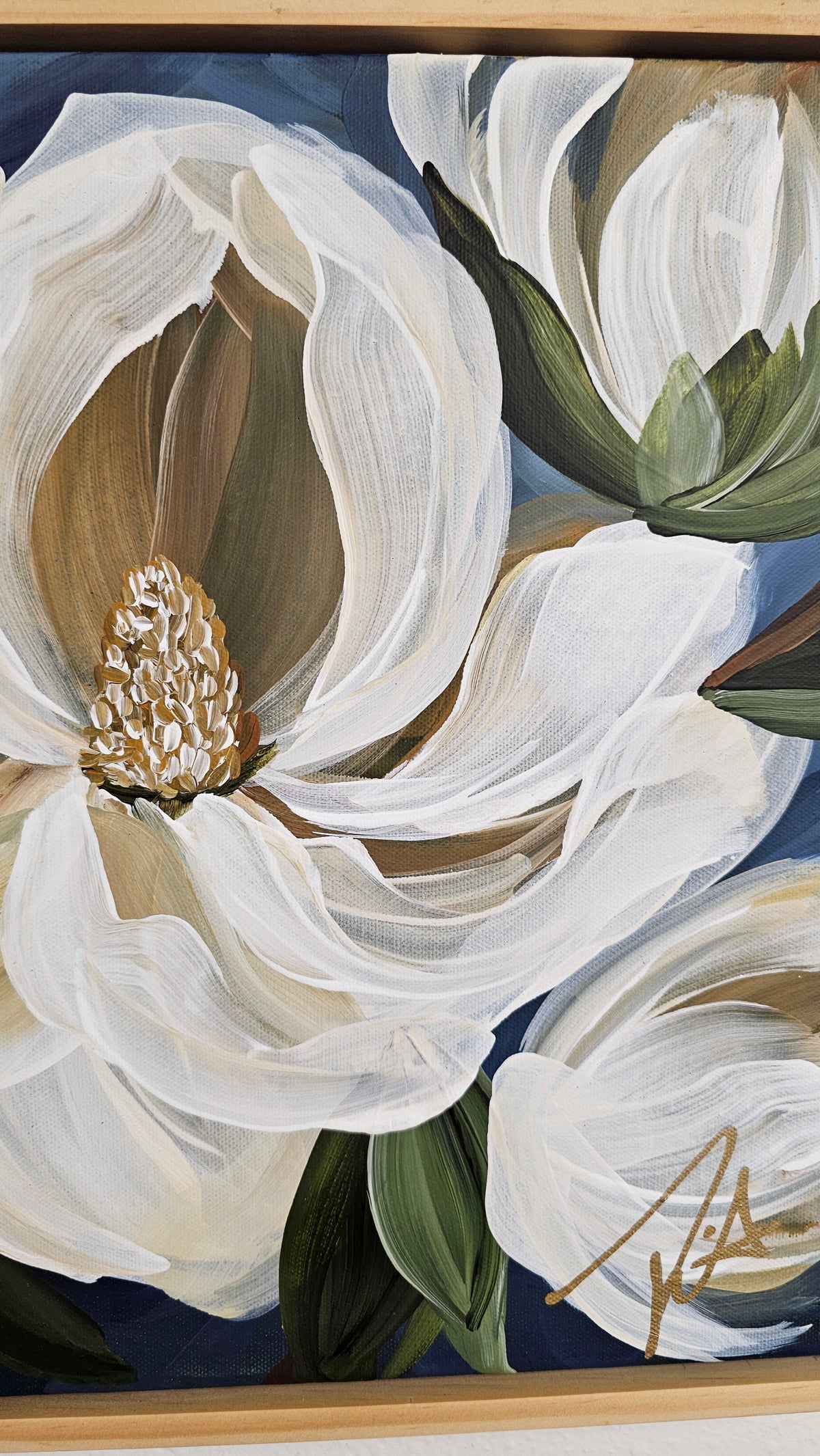 🔴SOLD "Beautiful" 1 Magnolia Flower Painting by Zoe White _ Acrylic on canvas