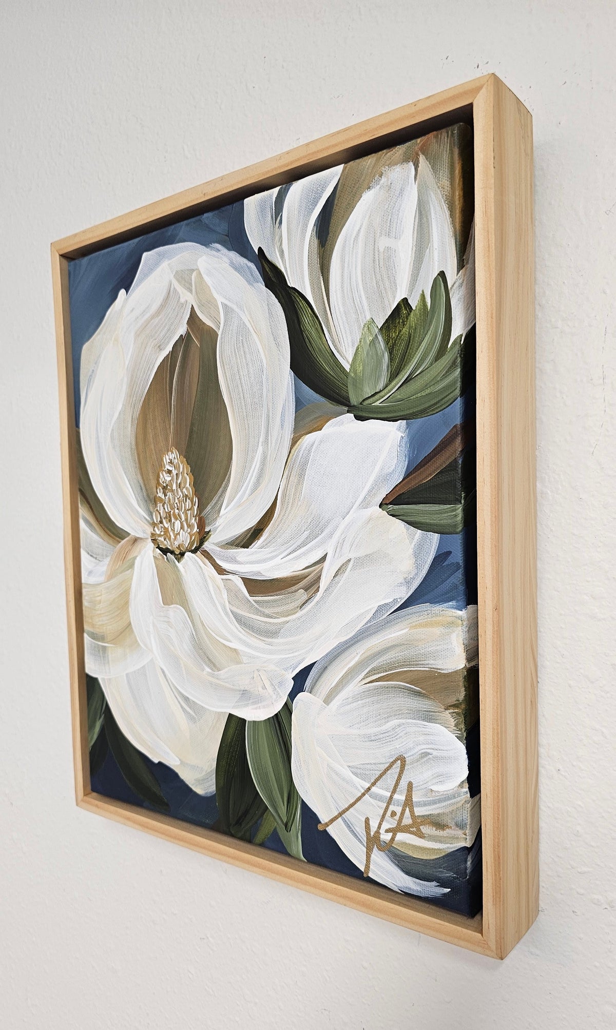 🔴SOLD "Beautiful" 1 Magnolia Flower Painting by Zoe White _ Acrylic on canvas