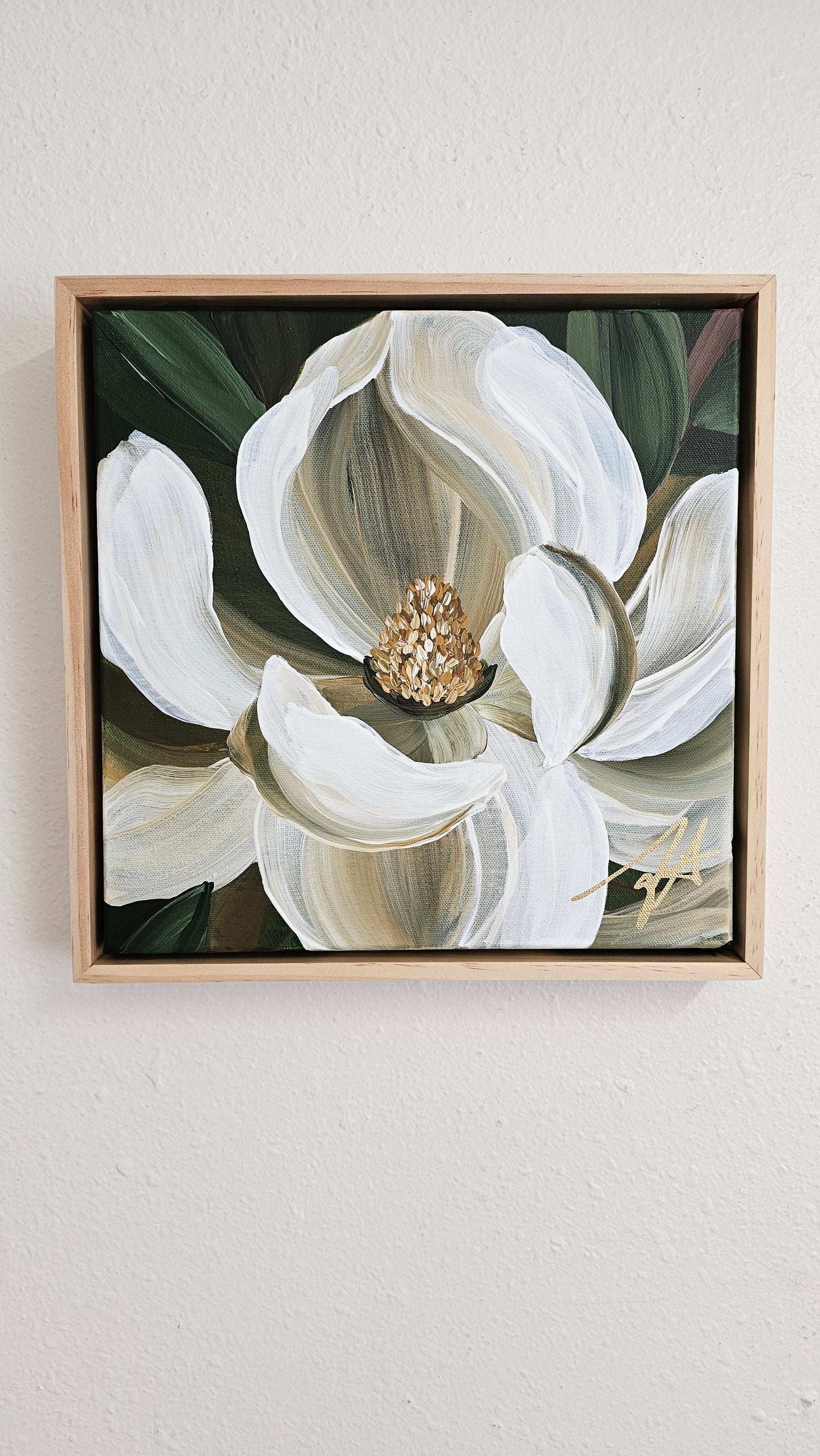 🔴SOLD "Beautiful" 2  Magnolia Flower Painting by Zoe White _ Acrylic on canvas