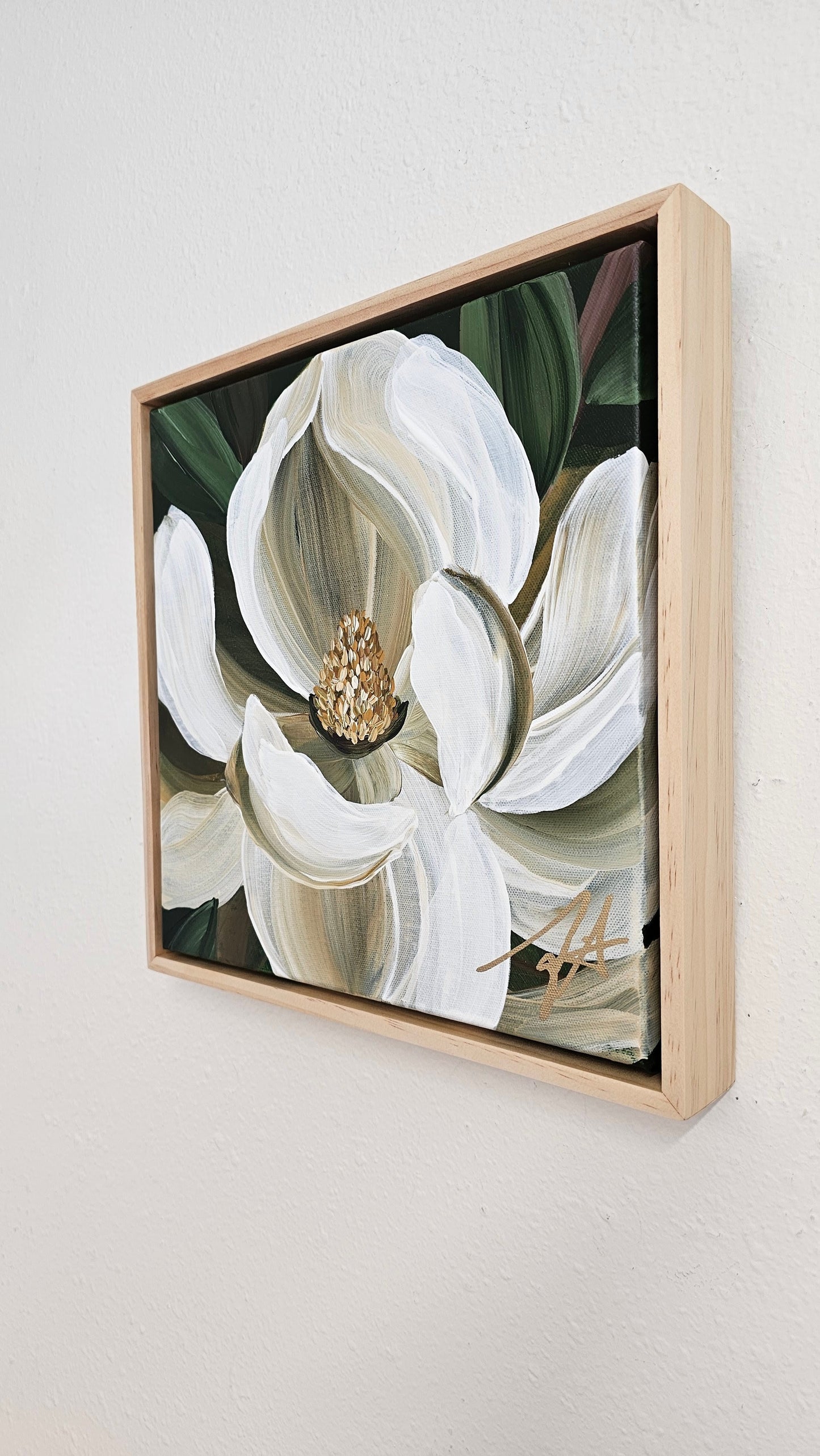 🔴SOLD "Beautiful" 2  Magnolia Flower Painting by Zoe White _ Acrylic on canvas