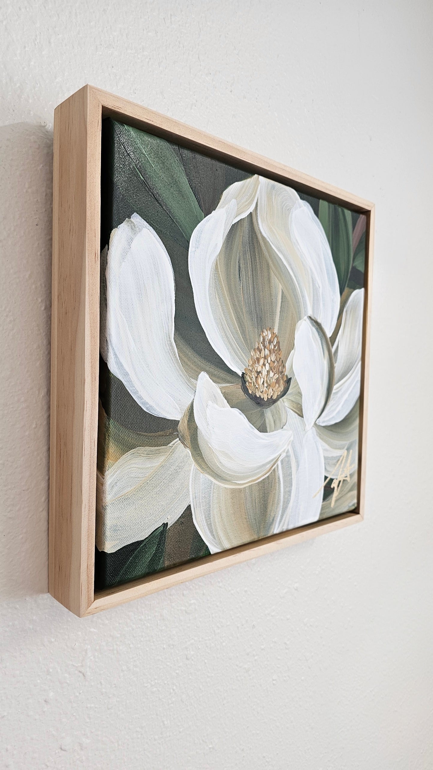 🔴SOLD "Beautiful" 2  Magnolia Flower Painting by Zoe White _ Acrylic on canvas