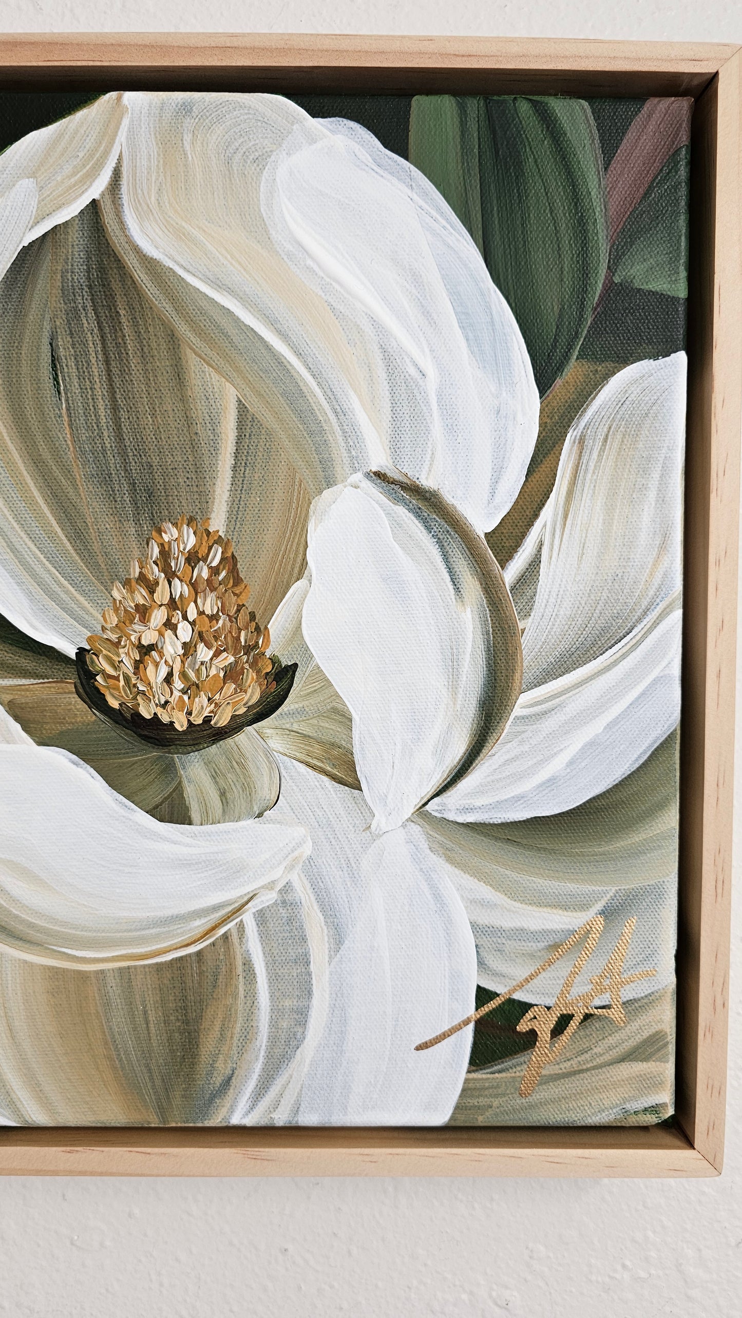 🔴SOLD "Beautiful" 2  Magnolia Flower Painting by Zoe White _ Acrylic on canvas